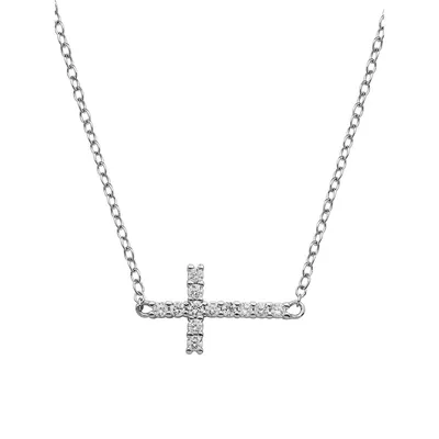 Collier à pendentif de croix inclinée en argent sterling rhodié avec cristaux PAJ