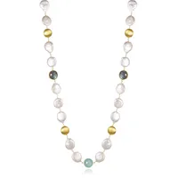 12-13mm White Freshwater Pearls, Labradorite and Aqua Chalcedony Necklace