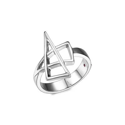 Tryst Rhodium-Plated Sterling Silver Interlock Triangle Ring