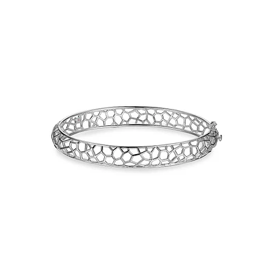 Bracelet jonc à charnière en filigrane en argent sterling rhodié avec rubis synthétique Vogue