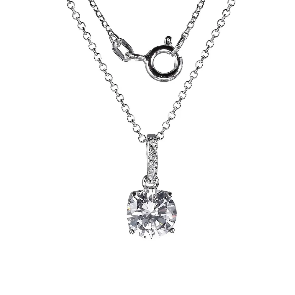 PAJ Rhodium-Plated Sterling Silver & Cubic Zirconia Solitaire Pendant Necklace
