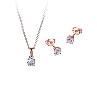18K Rose-Goldplated & Cubic Zirconia 4MM Round Stud Earrings & 5MM Round Pendant Necklace Set