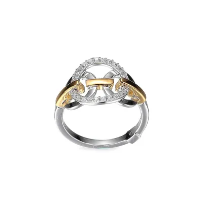 Hug Two-Tone Sterling Silver & Cubic Zirconia Circle Ring