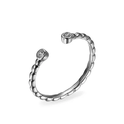 PAJ Rhodium-Plated Sterling Silver & Cubic Zirconia Twisted Open Ring