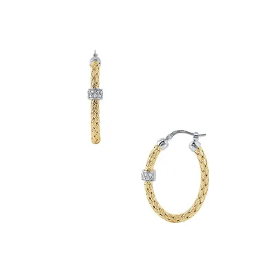 Torino Silver Two-Tone 18K Gold Plated 35MM Oval Hoop Earrings With Cubic Zirconia
