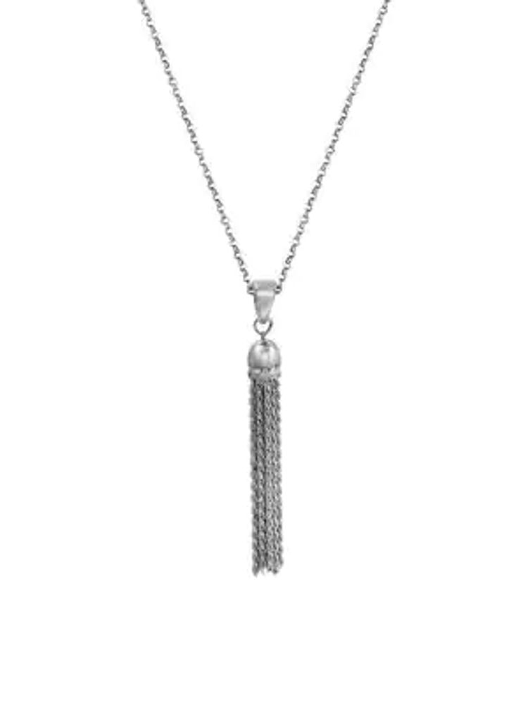 silver tassel drop necklace