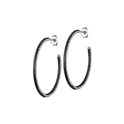 PAJ Rhodium-Plated Sterling Silver & Black Spinel C-Hoop Earrings