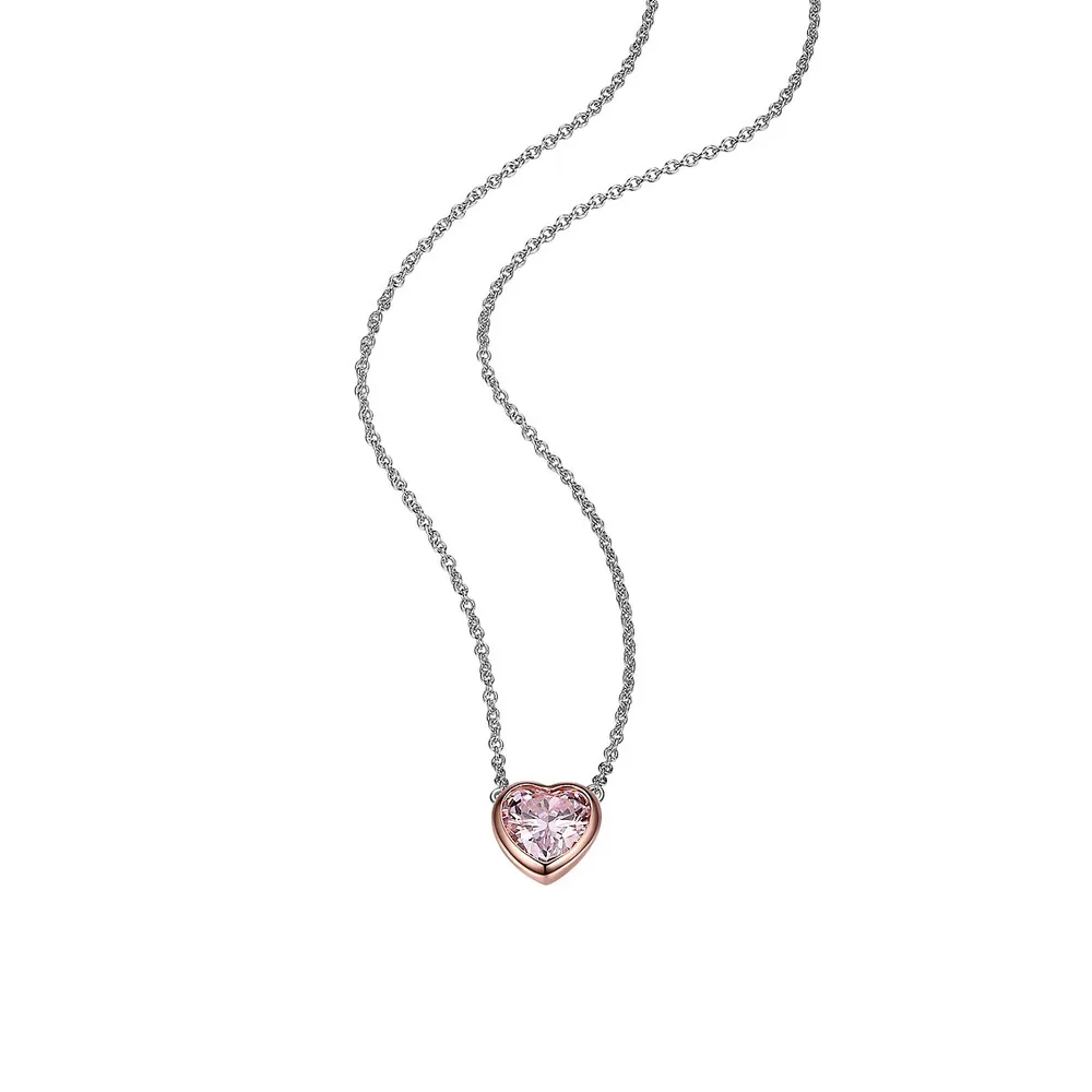 PAJ 18K Rose Goldplated & Rhodium Plated Sterling Silver & Cubic Zirconia Heart Pendant Necklace