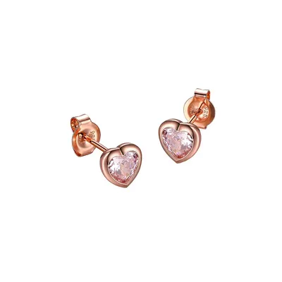 Boutons d'oreilles en cœur en argent sterling plaqué or rose 18 ct avec cristaux PAJ