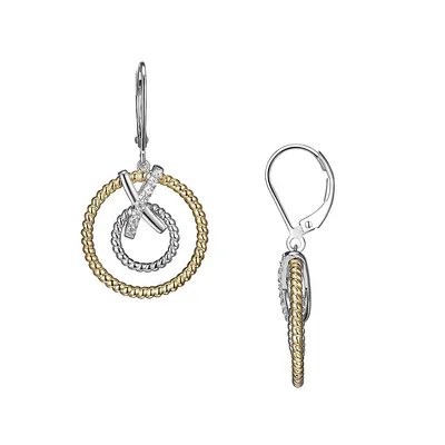 Linq Sterling Silver Two-Tone 18K Gold Plated Double Circle Earrings With Cubic Zirconia