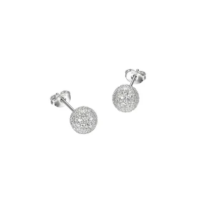 Cubic Zirconia Sterling Silver Pavé Bead Earrings