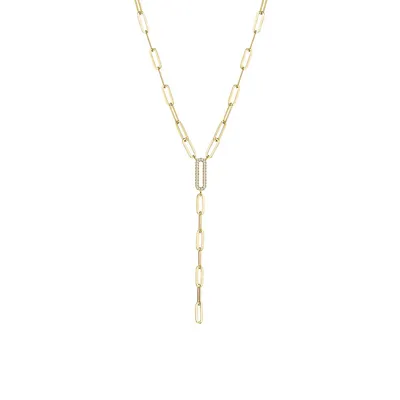 18K Goldplated Sterling Silver Cubic Zirconia Single Pavé Paperclip Link Y-Necklace