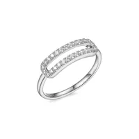 Sterling Silver Cubic Zirconia Single Pavé Paperclip Link Ring