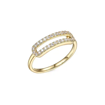 18K Goldplated Sterling Silver Cubic Zirconia Single Pavé Paperclip Link Ring
