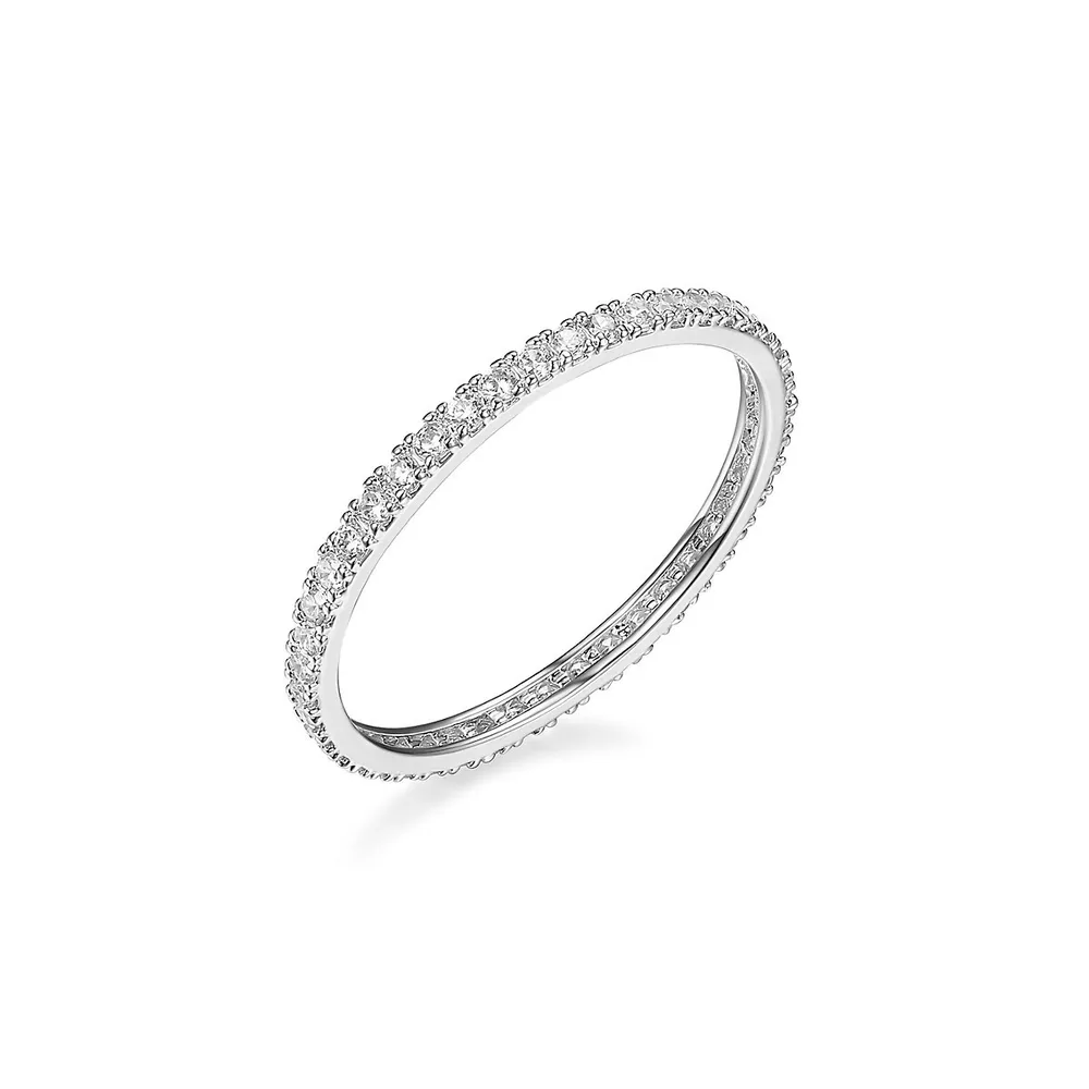 Sterling Silver Cubic Zirconia Ultra-Slim Eternity Stacking Ring