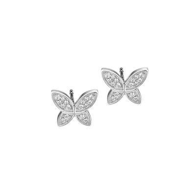 Sterling Silver Cubic Zirconia Medium Butterfly Stud Earrings