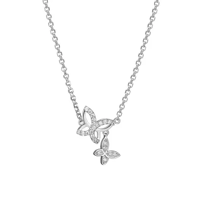 Reign By PAJ Sterling Silver & Cubic Zirconia Double Butterfly Necklace
