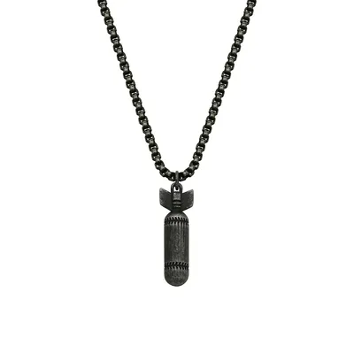 Ion-Plated Antique Black Stainless Steel Bullet Pendant Necklace