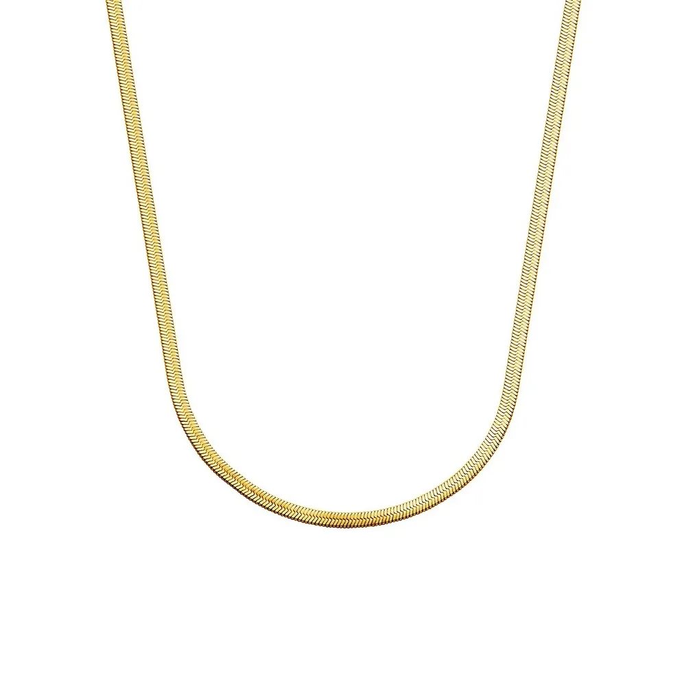 Ionic-Goldplated Stainless Steel Herringbone Chain Necklace - 18-Inch x 0.04MM