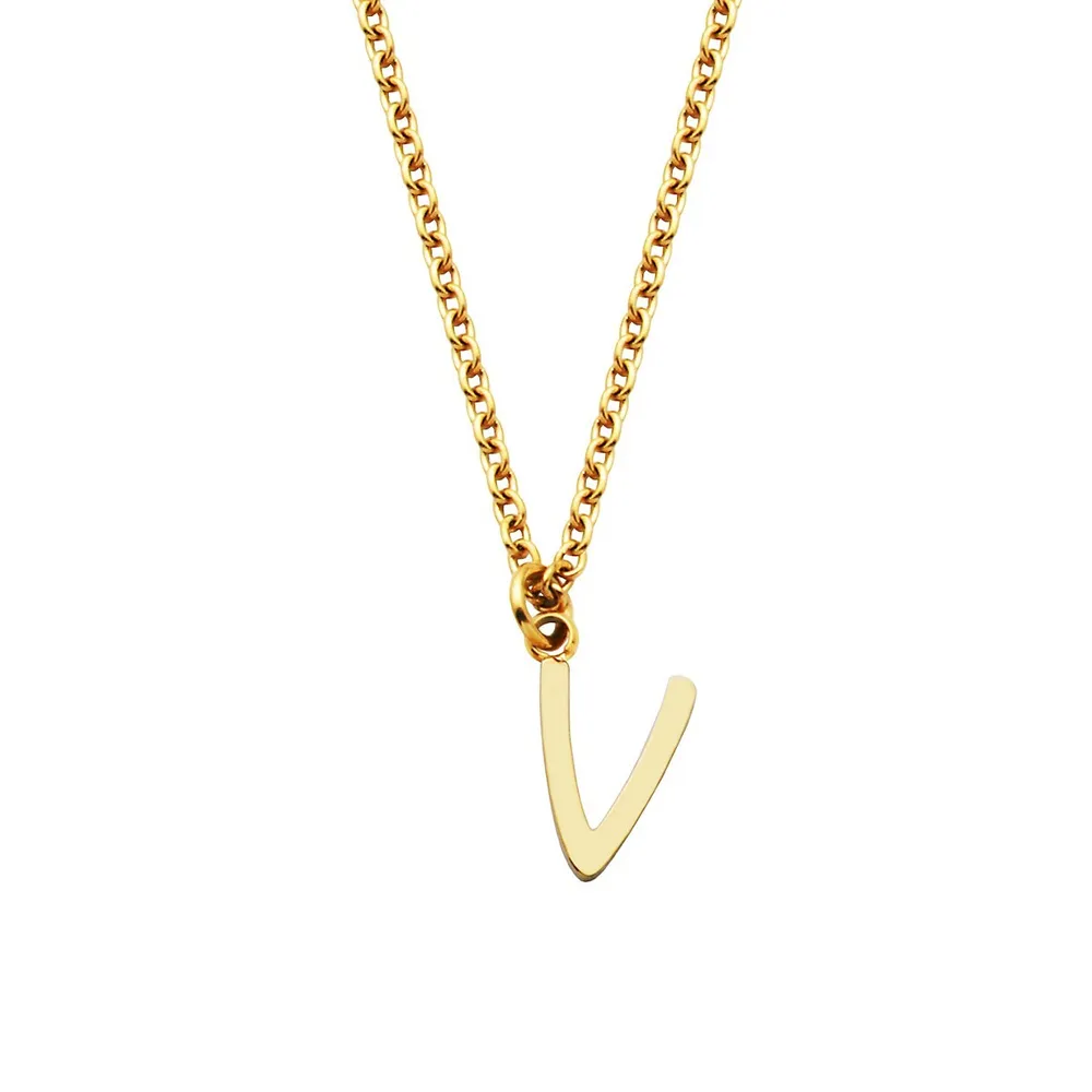 STEELX Stainless Steel & Goldtone V-Letter Pendent Necklace