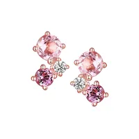 PAJ 18K Rose Goldplated Sterling Silver, Cubic Zirconia & Pink Amethyst Trio Stud Earrings