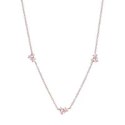 18K Rose Goldplated Sterling Silver, Simulated Morganite & Cubic Zirconia Marquise 3-Stone Necklace