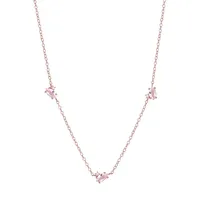 18K Rose Goldplated Sterling Silver, Simulated Morganite & Cubic Zirconia Marquise 3-Stone Necklace