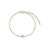 18K Gold Plated Sterling Silver Round Bezel Set Solitaire Bracelet