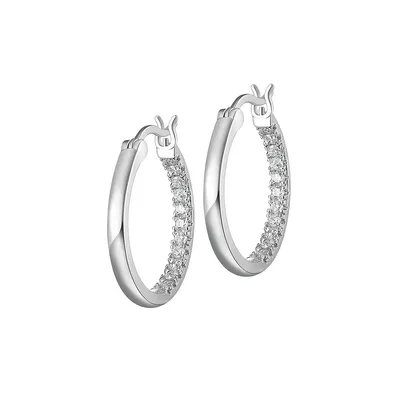 Sterling Silver & Cubic Zirconia Half Pavé Round Hoop Earrings