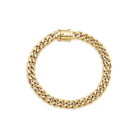 Stainless Steel Goldtone & Cubic Zirconia Curb Chain Bracelet - 8.5- Inch x 8MM