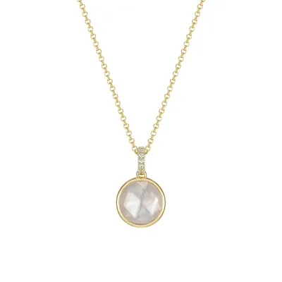 Paj 18K Goldplated Sterling Silver, Cubic Zirconia Crystal & White Mother Of Pearl Round Doublet Pendant Necklace