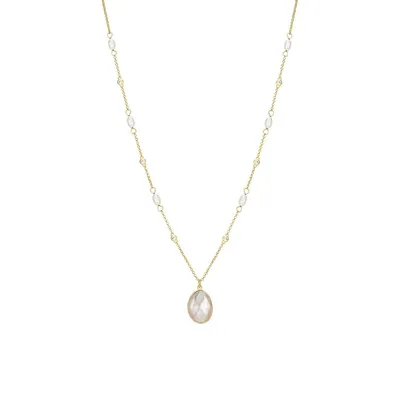 Paj 18K Goldplated Sterling Silver, Cubic Zirconia Crystal & White Mother Of Pearl & 6MM Freshwater Pearls Doublet Pendant Necklace