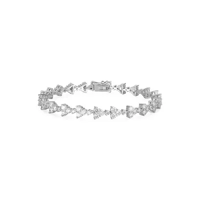 Rhodium-Plated Sterling Silver & Cubic Zirconia Triangle Bracelet