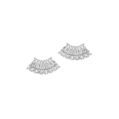 Paj Rhodium-Plated Sterling Silver & Cubic Zirconia Fan Earrings