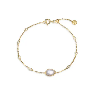 Paj 18K Goldplated Sterling Silver, Cubic Zirconia Crystal & White Mother Of Pearl Doublet Station Bracelet