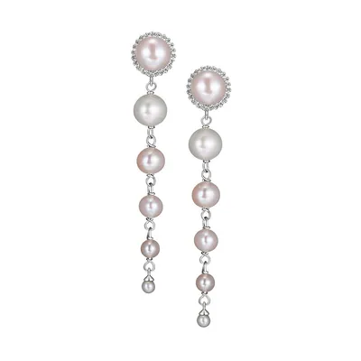 Paj Rhodium-Plated Sterling Silver Cultured Freshwater Pearl & Cubic Zirconia Cascading Linear Earrings