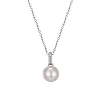 Paj Rhodium-Plated Sterling Silver, 8.5-9MM White Pearl & Cubic Zirconia Pendant Necklace