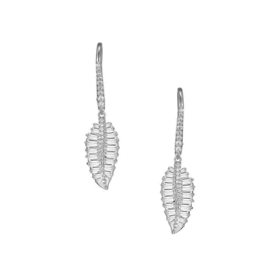 Paj Rhodium-Plated Sterling Silver & Baguette Cubic Zirconia Leaf Drop Earrings