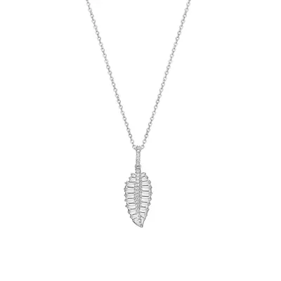 Paj Rhodium-Plated Sterling Silver Baguette Cubic Zirconia Leaf Pendant Necklace