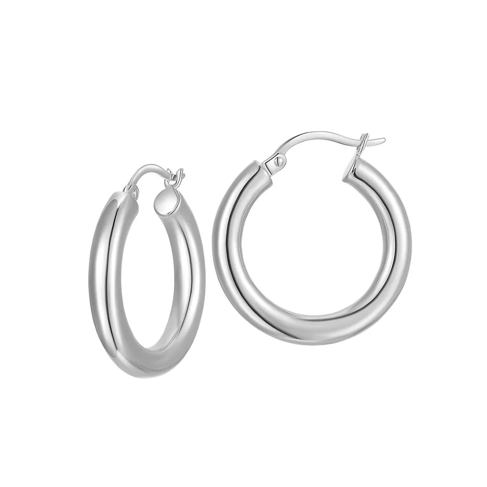 25MM Sterling Silver Polished Tube Hoop Earrings