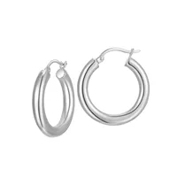 25MM Sterling Silver Polished Tube Hoop Earrings