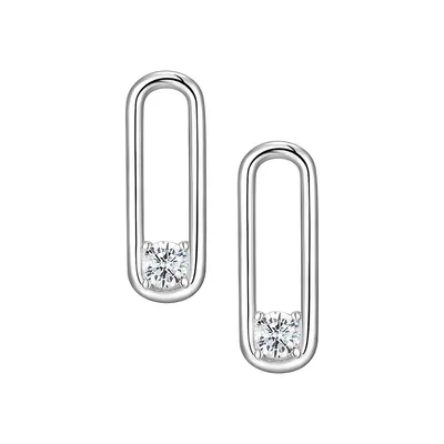Sterling Silver Paper Clip Stud Earrings With Cubic Zirconia