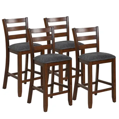 Set Of 4 Barstools Counter Height Chairs W/fabric Seat & Rubber Wood Legs