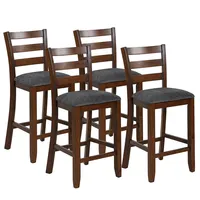 Set Of 4 Barstools Counter Height Chairs W/fabric Seat & Rubber Wood Legs