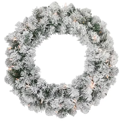 Pre-lit Heavily Flocked Madison Pine Artificial Christmas Wreath, 24-inch, Clear Lights
