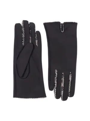Women's Snakeskin-Print Trim Faux Fur-Lined Touchscreen Gloves