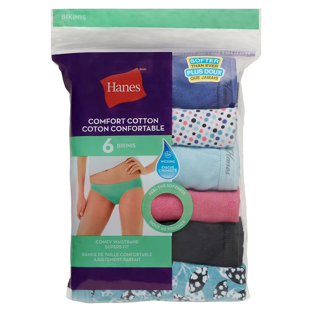 Hanes Women's Moisture-Wicking Cotton Bikini Panties - Pack of 6