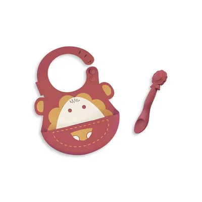 Marcus the Lion Silicone Baby Bib and Feeding Spoon Set