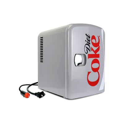 Coca Cola Diet Coke 6-Can Cooler-Warmer AC DC Portable Mini Fridge, Grey DC04