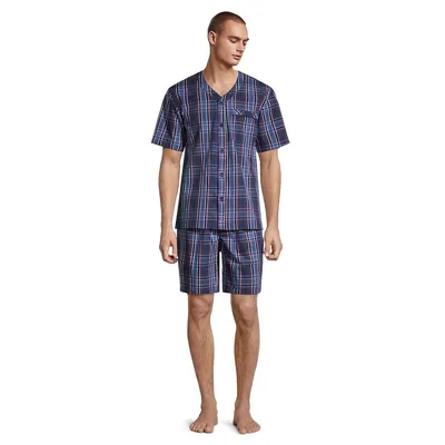2-Piece Short-Sleeve Plaid Poplin Pyjama Set